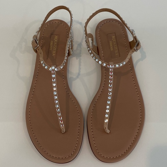 AQUAZZURA ALMOST BARE BEIGE CRYSTAL SANDALS SIZE IT 37.5 / US 7.5 NEW IN BOX! - Picture 3 of 16